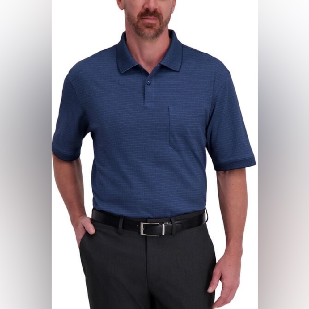Haggar Navy Mini Box Print Polo Shirt